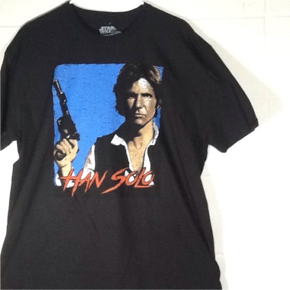 Disney Black Short Sleeve Tee Hans Solo‎ Star Wars Vibrant Graphic NWT